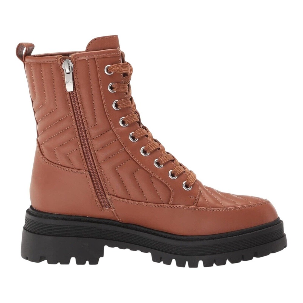 Marc Fisher Womens Cognac Brown Quilted Lace Up Side Zip Lug Sole Boots‎ 7.5M